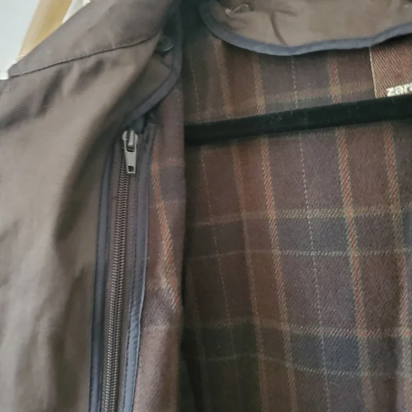 Zara Short Cotton Trench Car Coat Jacket Chocolate Brown Men's Size XL - Picture 10 of 14